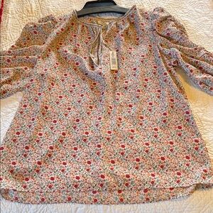 Max Studio Red and Green Floral Blouse